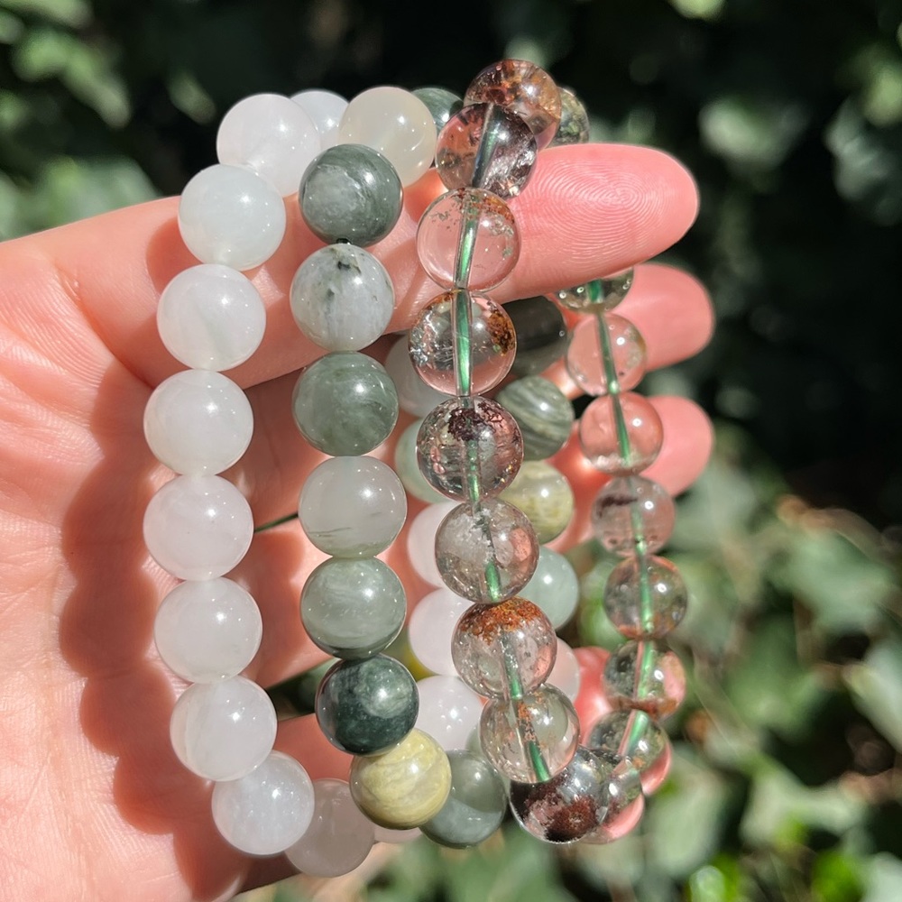 8mm‎ Gorgeous garden Quartz white jade grass agate bracelet set